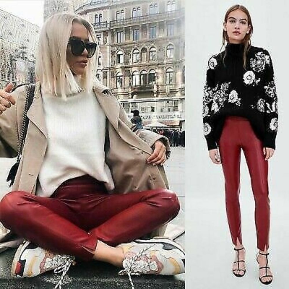 NWT Zara Red Faux Leather Leggings - Picture 2 of 6